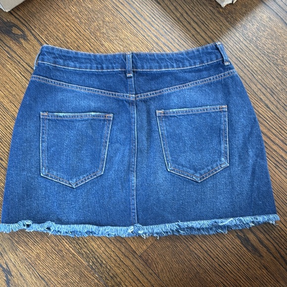 Zara Frayed Western Denim Mini Skirt Raw Hem Distressed Boho Silver Button Fly - Picture 5 of 8